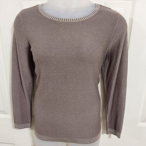 Chico's Scoop-Neck Two-Tone Pullover Sweater Sz L/12 - Picture 2 of 5
